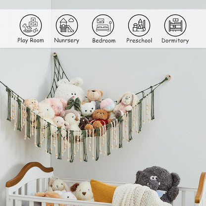 Stuffed Animal Storage Hammock with Wooden Beads and Tassels
