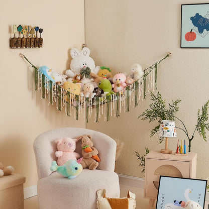 Stuffed Animal Storage Hammock with Wooden Beads and Tassels