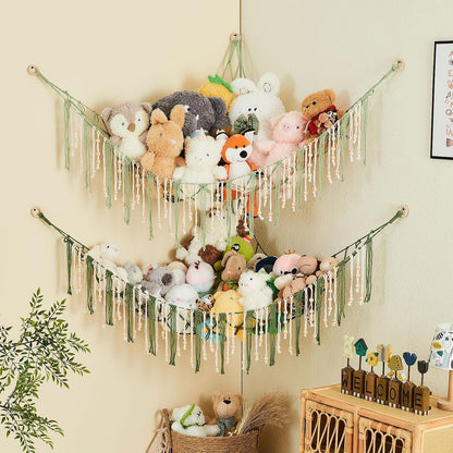 Stuffed Animal Storage Hammock with Wooden Beads and Tassels