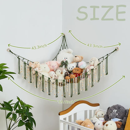 Stuffed Animal Storage Hammock with Wooden Beads and Tassels