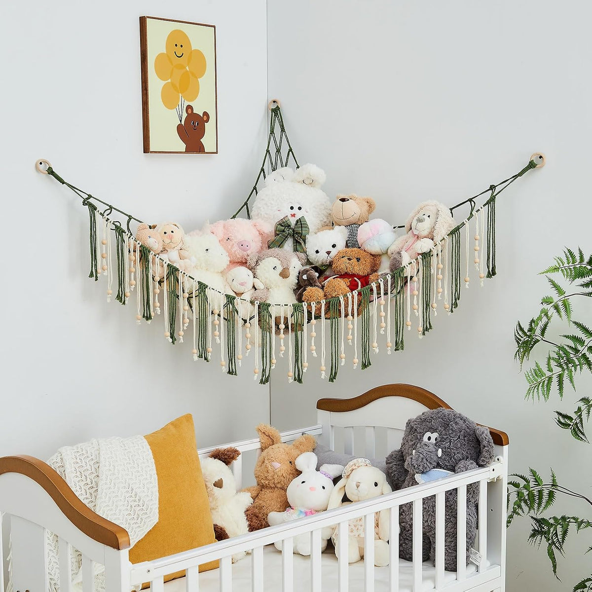 Stuffed Animal Storage Hammock with Wooden Beads and Tassels