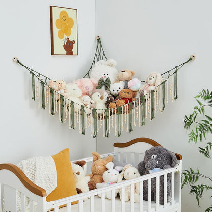 Stuffed Animal Storage Hammock with Wooden Beads and Tassels