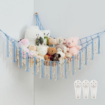 Stuffed Animal Storage Hammock with Wooden Beads and Tassels