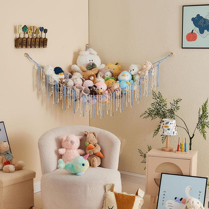 Stuffed Animal Storage Hammock with Wooden Beads and Tassels