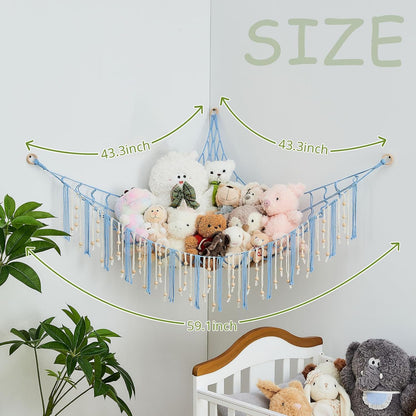 Stuffed Animal Storage Hammock with Wooden Beads and Tassels