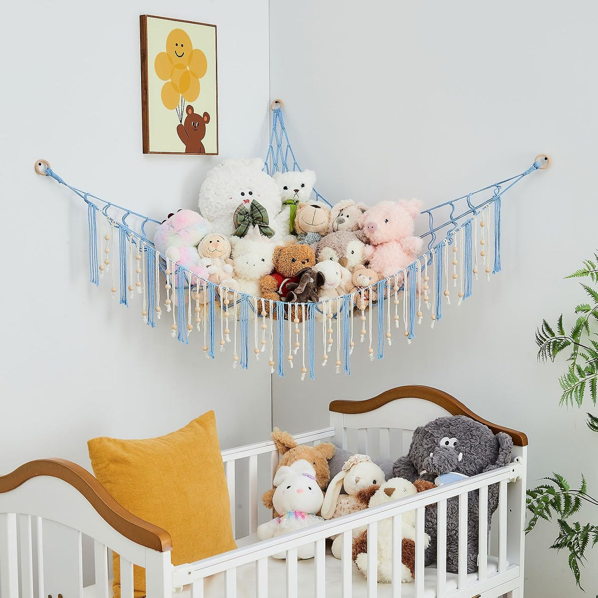 Stuffed Animal Storage Hammock with Wooden Beads and Tassels