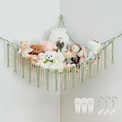 Stuffed Animal Storage Hammock with Wooden Beads and Tassels