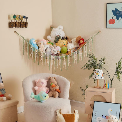 Stuffed Animal Storage Hammock with Wooden Beads and Tassels
