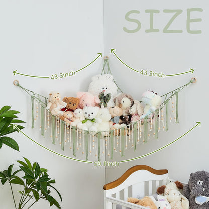 Stuffed Animal Storage Hammock with Wooden Beads and Tassels