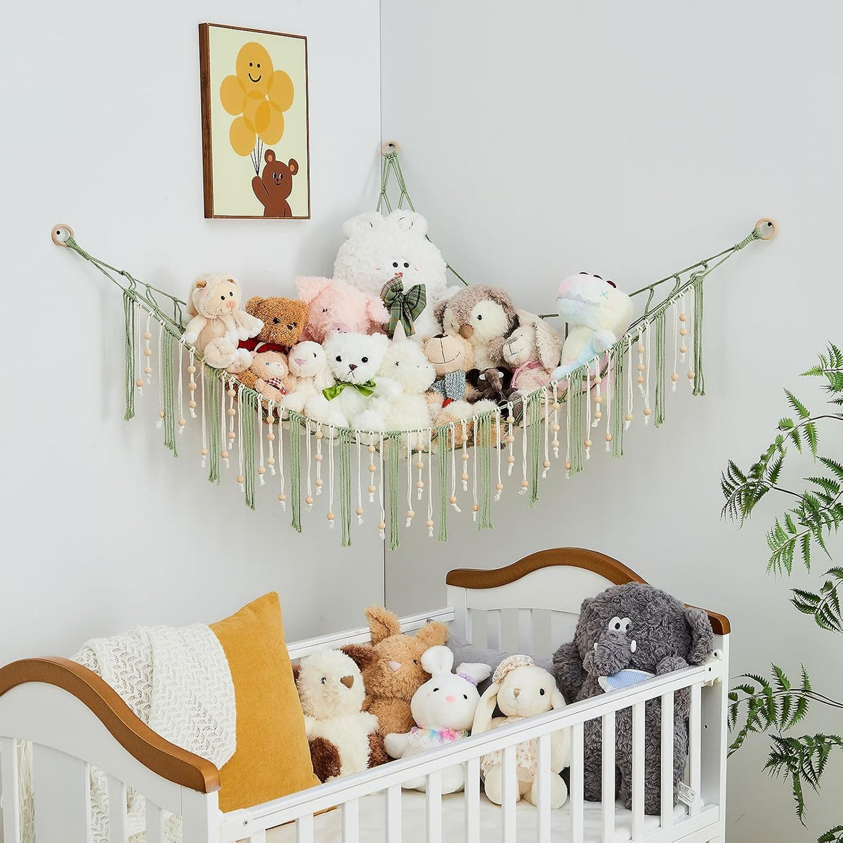 Stuffed Animal Storage Hammock with Wooden Beads and Tassels