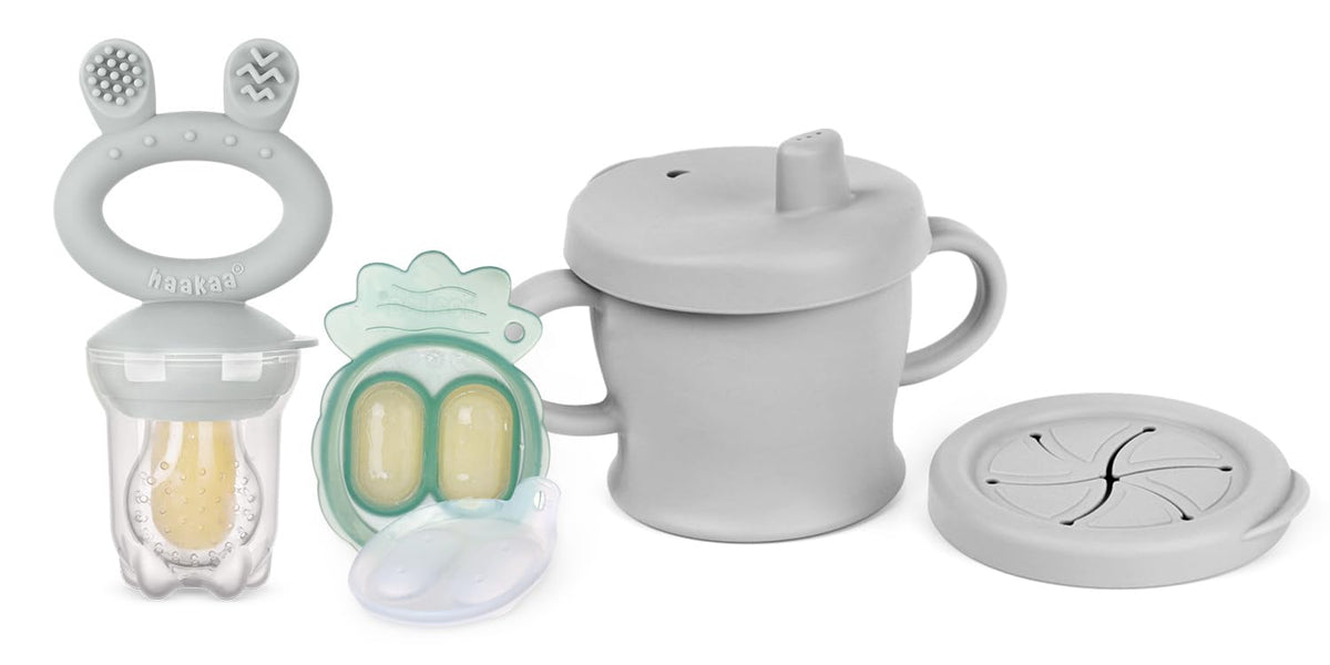 Baby Fruit Food Feeder & Silicone Sip-N-Snack Cup(Slate Grey & Grey)