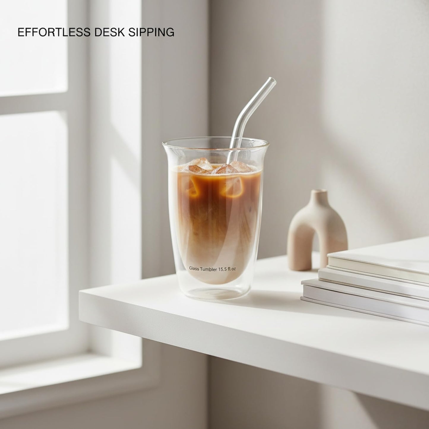 15.5 oz High Borosilicate Glass Tumbler with Straw, Multicolor Graffiti Iced Coffee Cup for Desk, Office, and Home Use