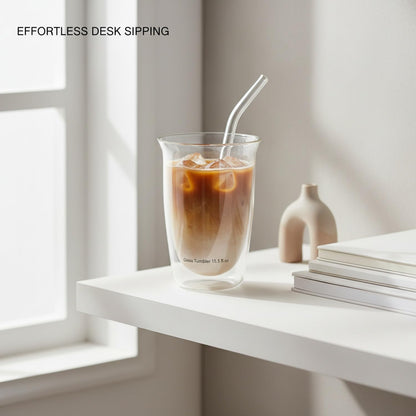 15.5 oz High Borosilicate Glass Tumbler with Straw, Multicolor Graffiti Iced Coffee Cup for Desk, Office, and Home Use