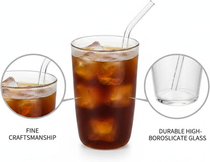 15.5 oz High Borosilicate Glass Tumbler with Straw, Multicolor Graffiti Iced Coffee Cup for Desk, Office, and Home Use