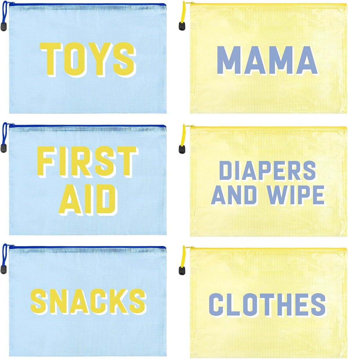 6pcs Hospital Diaper Bag Organizing Pouches for Labor and Delivery, Maternity Essentials Diaper Bag Organizer for Mommy Travel - Blue/Yellow