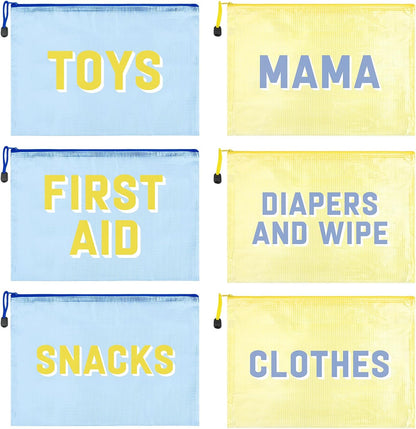 6pcs Hospital Diaper Bag Organizing Pouches for Labor and Delivery, Maternity Essentials Diaper Bag Organizer for Mommy Travel - Blue/Yellow