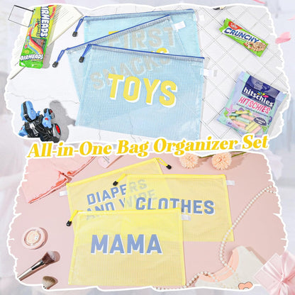 6pcs Hospital Diaper Bag Organizing Pouches for Labor and Delivery, Maternity Essentials Diaper Bag Organizer for Mommy Travel - Blue/Yellow