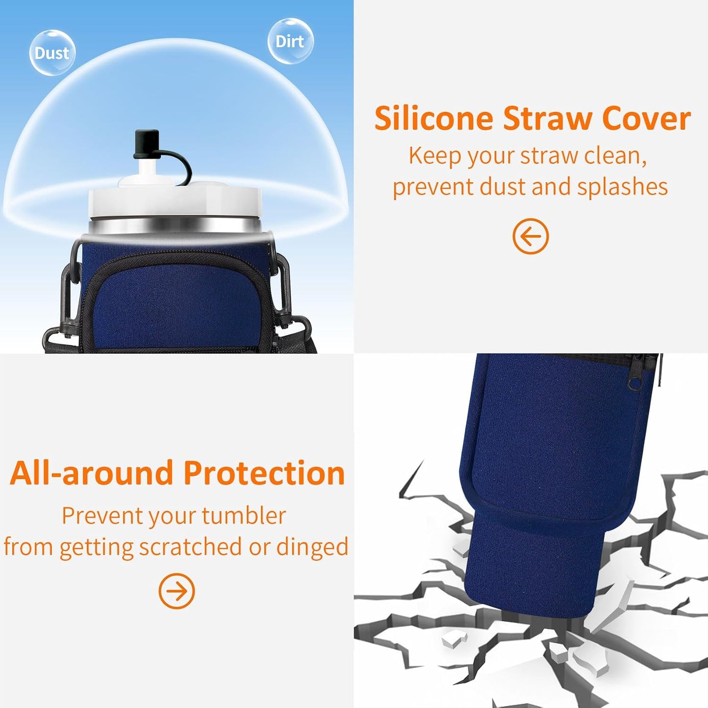 Water Bottle Carrier Bag with Paracord Handle for Stanley 40/30 oz Tumbler Neoprene Insulated Mug Sleeve Pouch with 2 Pockets & Adjustable Strap & Straw Cover for Stanley Cup Accessories
