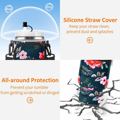 Water Bottle Carrier Bag with Paracord Handle for Stanley 40/30 oz Tumbler Neoprene Insulated Mug Sleeve Pouch with 2 Pockets & Adjustable Strap & Straw Cover for Stanley Cup Accessories