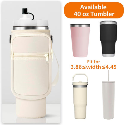 Water Bottle Carrier Bag with Paracord Handle for Stanley 40/30 oz Tumbler Neoprene Insulated Mug Sleeve Pouch with 2 Pockets & Adjustable Strap & Straw Cover for Stanley Cup Accessories