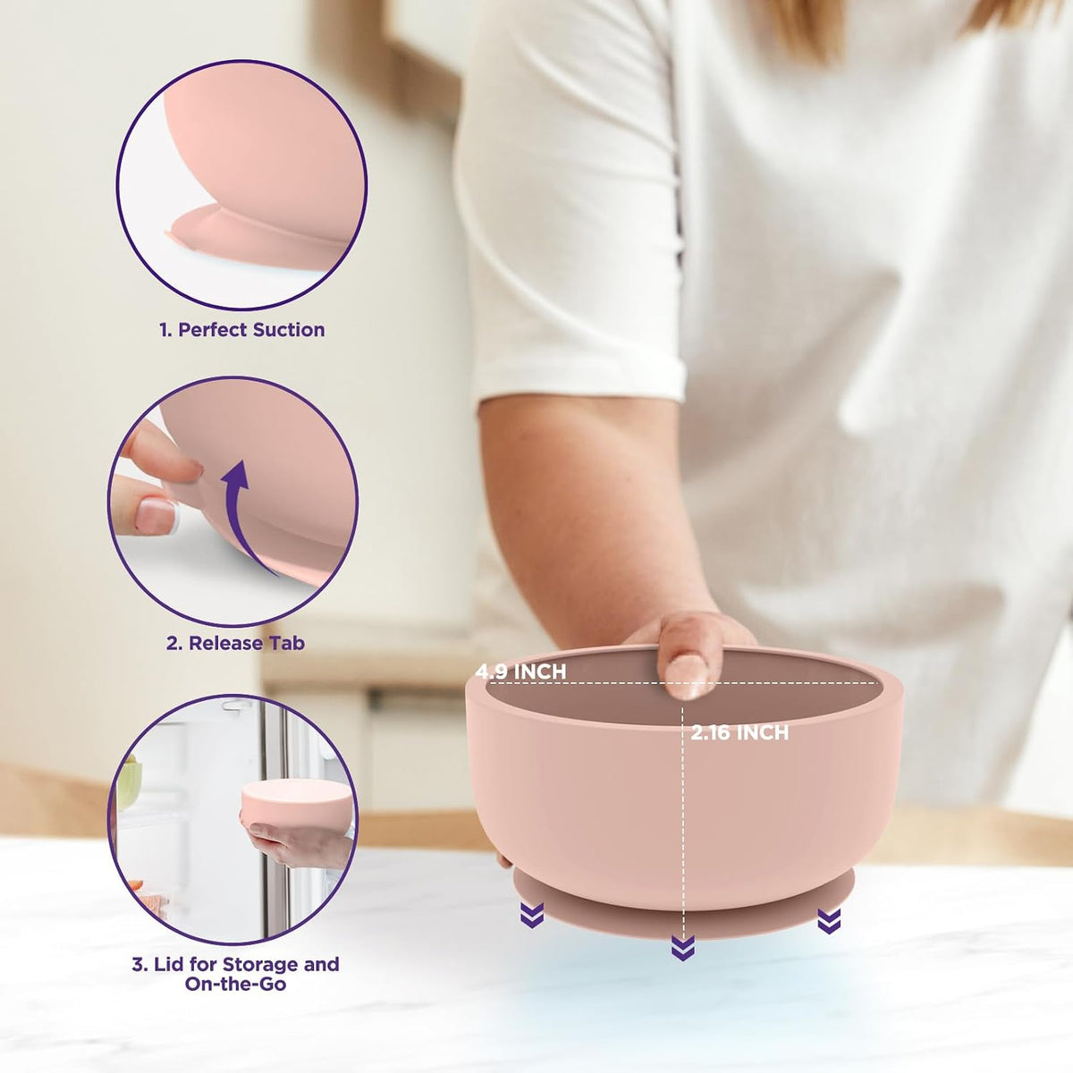 Silicone Baby Feeding Set - Suction Bowls With Lids and Spoons for Infants 0-6 Months, Extra Strong, BPA Free - Essentials for Babies & Toddlers