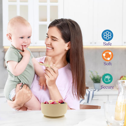 Silicone Baby Feeding Set - Suction Bowls With Lids and Spoons for Infants 0-6 Months, Extra Strong, BPA Free - Essentials for Babies & Toddlers