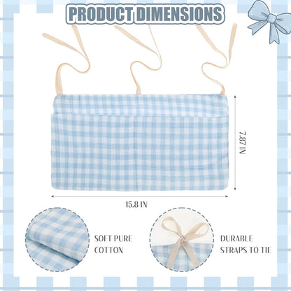 Gingham Crib Hanging Organizer Gingham Diaper Bag Organizer Playpen Organizers Hanging Cotton Crib Storage Bag for Baby Girl's Room(Beige)