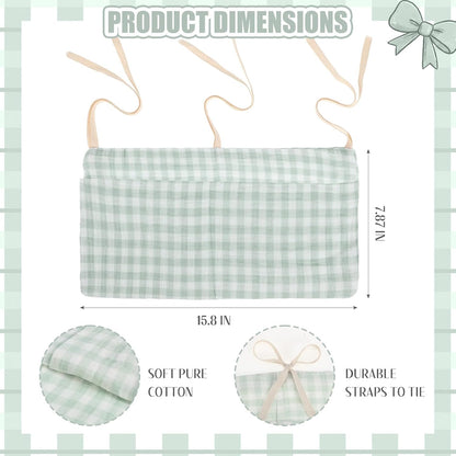 Gingham Crib Hanging Organizer Gingham Diaper Bag Organizer Playpen Organizers Hanging Cotton Crib Storage Bag for Baby Girl's Room(Beige)