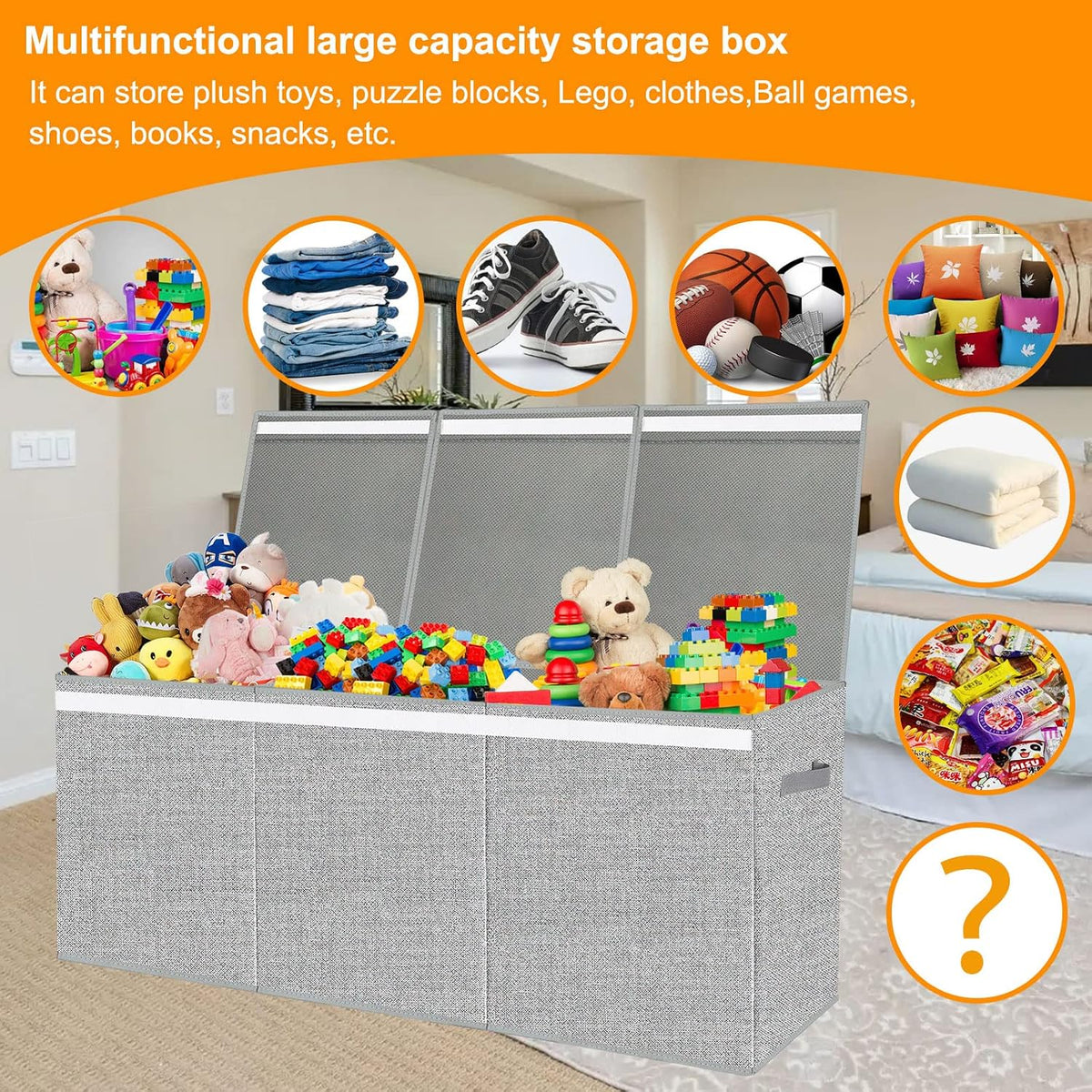 Extra Large Toy Box with Lid Foldable Plush Toy Organizer Chest