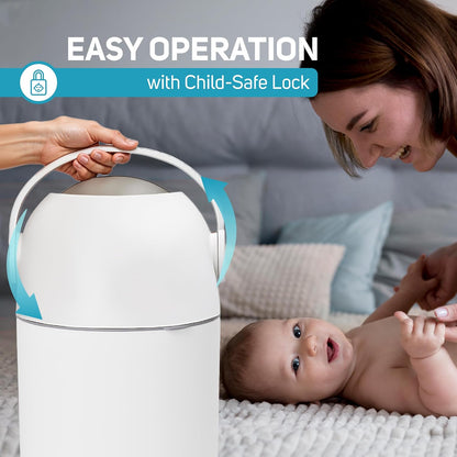 Magic Diaper Pail - Patented 100% Odor-Free System with Child-Safe Lock - Award-Winning Design - No Refills Required - Works with Regular Trash Bags - White