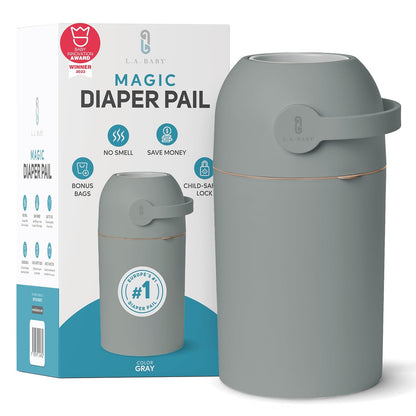 Magic Diaper Pail - Patented 100% Odor-Free System with Child-Safe Lock - Award-Winning Design - No Refills Required - Works with Regular Trash Bags - White