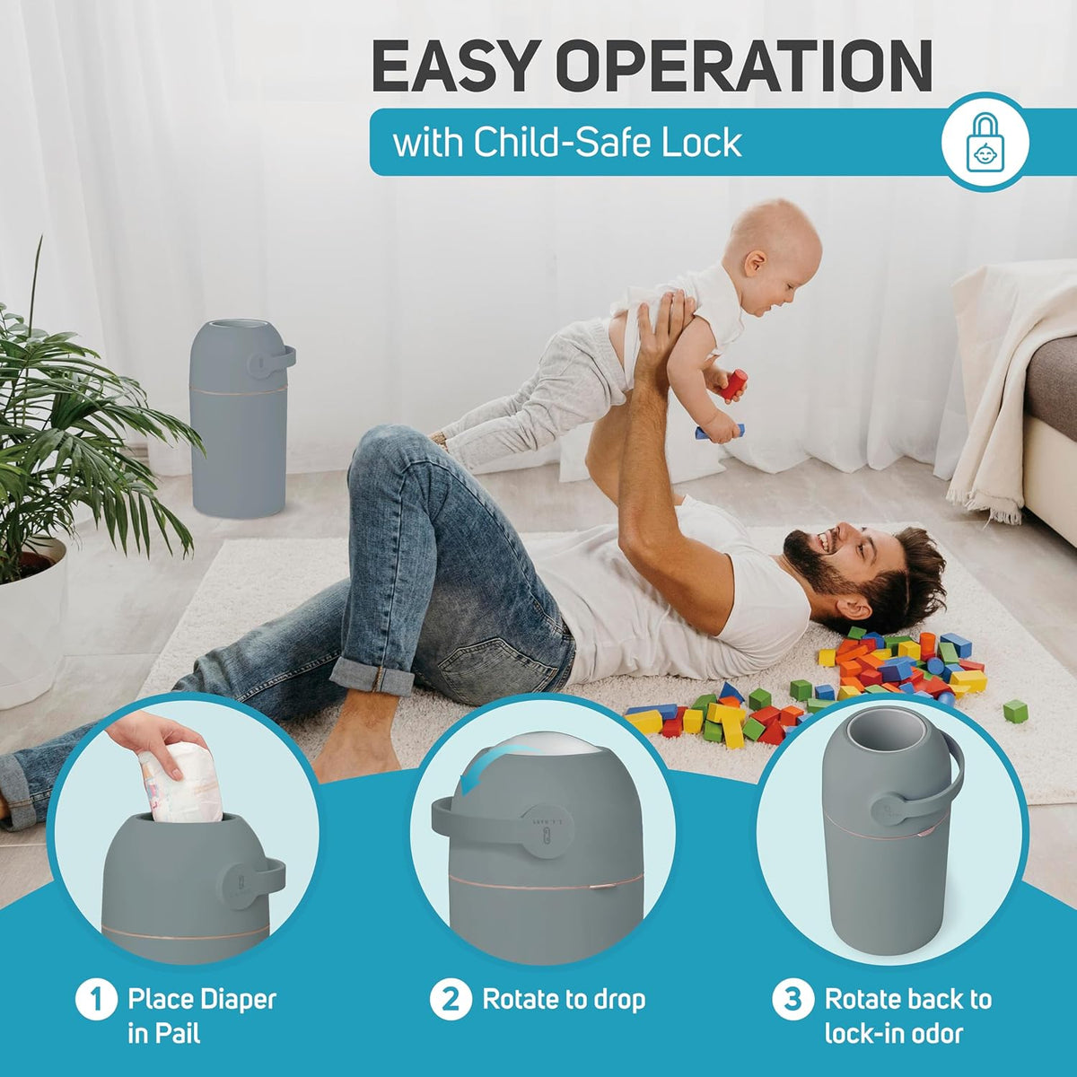 Magic Diaper Pail - Patented 100% Odor-Free System with Child-Safe Lock - Award-Winning Design - No Refills Required - Works with Regular Trash Bags - White