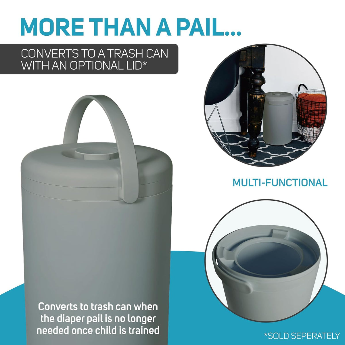 Magic Diaper Pail - Patented 100% Odor-Free System with Child-Safe Lock - Award-Winning Design - No Refills Required - Works with Regular Trash Bags - White