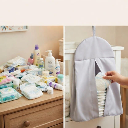 Light Pink Hanging Baby Diaper Caddy Organizer for Changing Station; Baby Nursery Décor for Girls; Diaper Stacker with Hook for Easy Reach - Safe Diaper Changes; Portable, Washable and Foldable