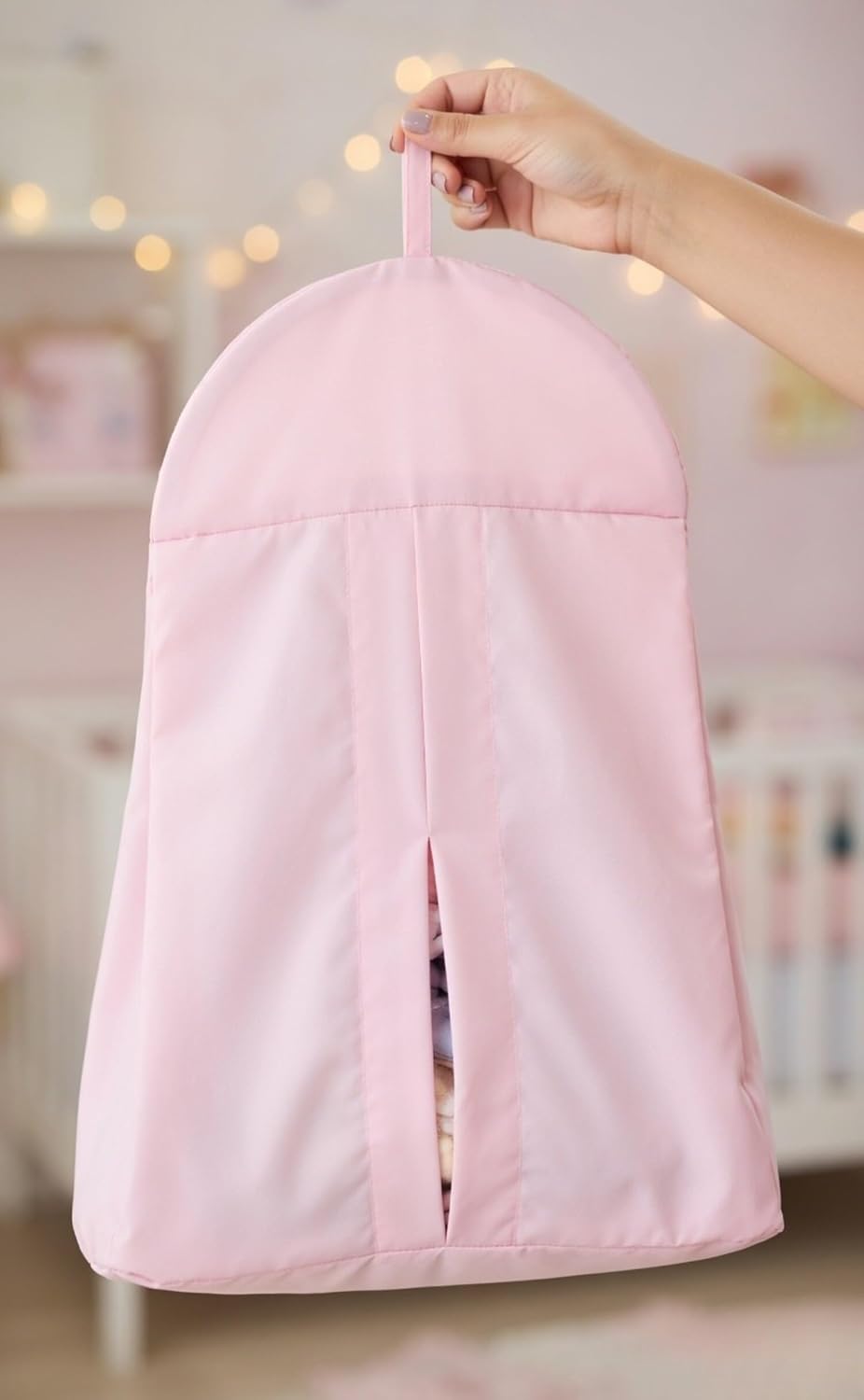 Light Pink Hanging Baby Diaper Caddy Organizer for Changing Station; Baby Nursery Décor for Girls; Diaper Stacker with Hook for Easy Reach - Safe Diaper Changes; Portable, Washable and Foldable