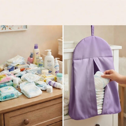 Light Pink Hanging Baby Diaper Caddy Organizer for Changing Station; Baby Nursery Décor for Girls; Diaper Stacker with Hook for Easy Reach - Safe Diaper Changes; Portable, Washable and Foldable