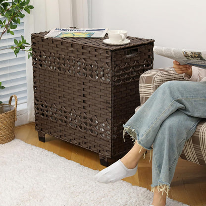 OIAHOMY Laundry Hamper with Lid, 140L Clothes Hamper with 3 Removable Liner Bags, Foldable Basket with Lid, Synthetic Wicker Laundry Basket for Bedroom, 27x 13 x 26 Inches, Grey