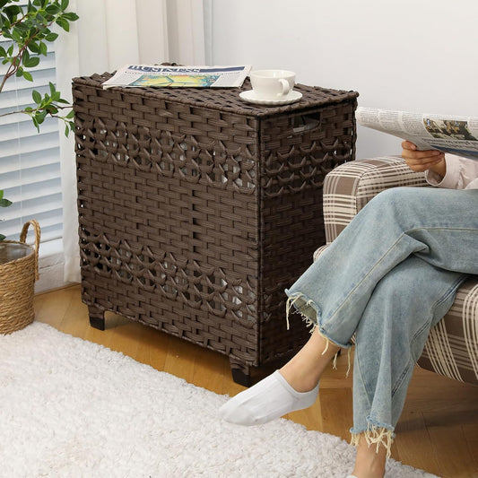 OIAHOMY Laundry Hamper with Lid, 140L Clothes Hamper with 3 Removable Liner Bags, Foldable Basket with Lid, Synthetic Wicker Laundry Basket for Bedroom, 27x 13 x 26 Inches, Grey