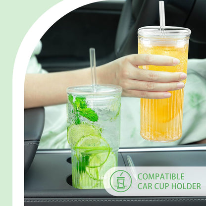 18.5oz Glass Cups with Lids and Straws – Single Reusable Tumbler, Thickened Shatter-Resistant Glass, Ideal for Iced Coffee, Smoothies, Cocktails, Juices – Elegant & Durable Drinkware