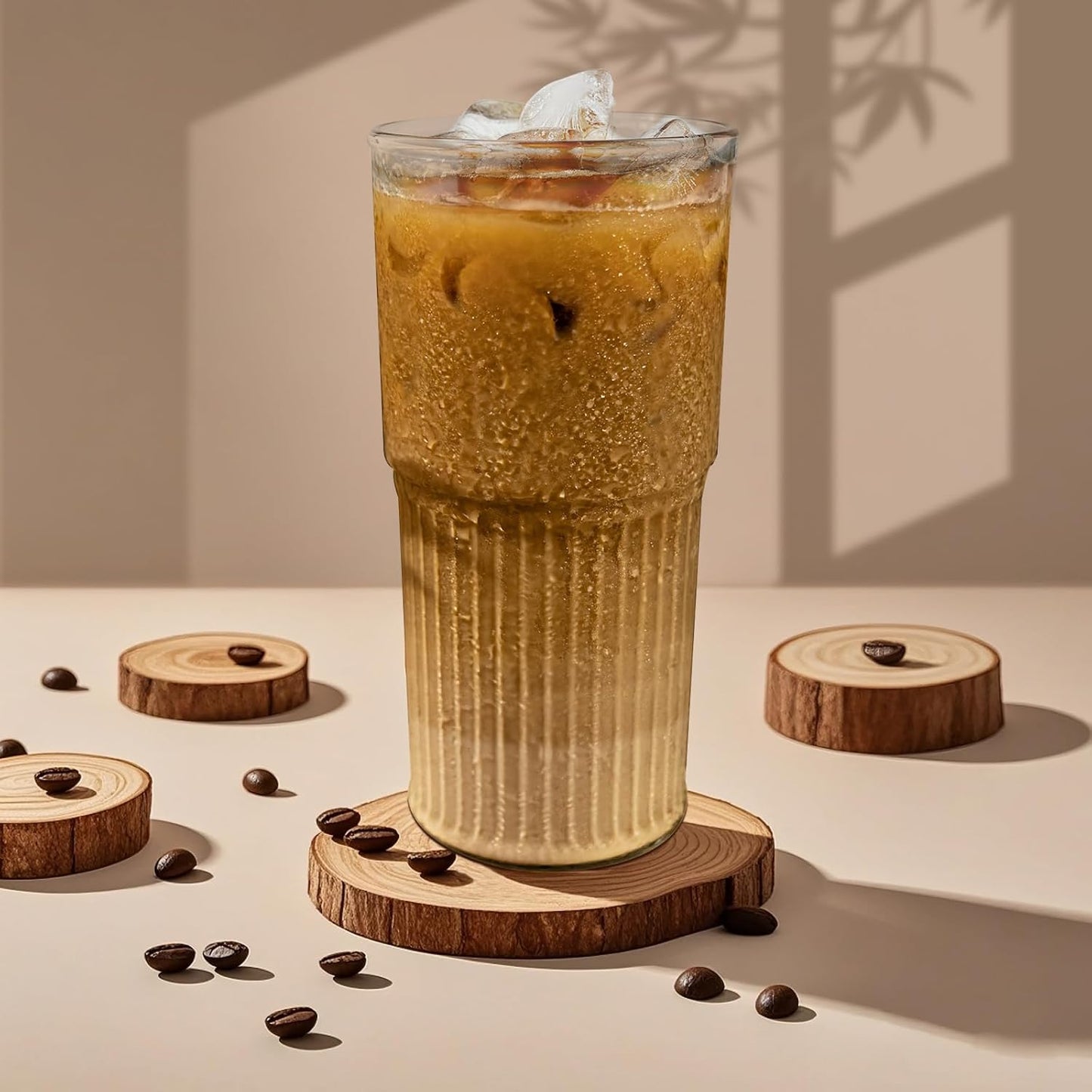 18.5oz Glass Cups with Lids and Straws – Single Reusable Tumbler, Thickened Shatter-Resistant Glass, Ideal for Iced Coffee, Smoothies, Cocktails, Juices – Elegant & Durable Drinkware