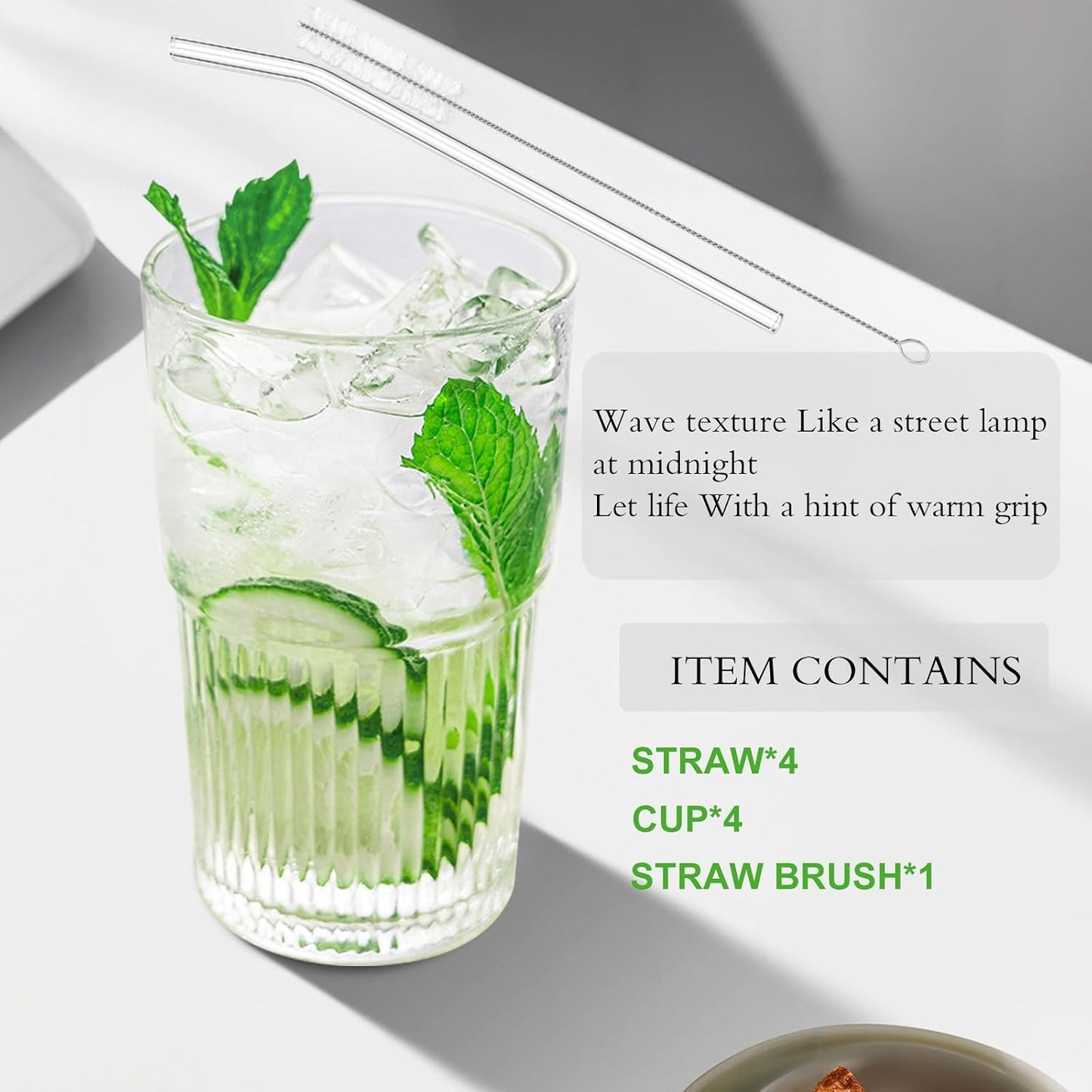 18.5oz Glass Cups with Lids and Straws – Single Reusable Tumbler, Thickened Shatter-Resistant Glass, Ideal for Iced Coffee, Smoothies, Cocktails, Juices – Elegant & Durable Drinkware