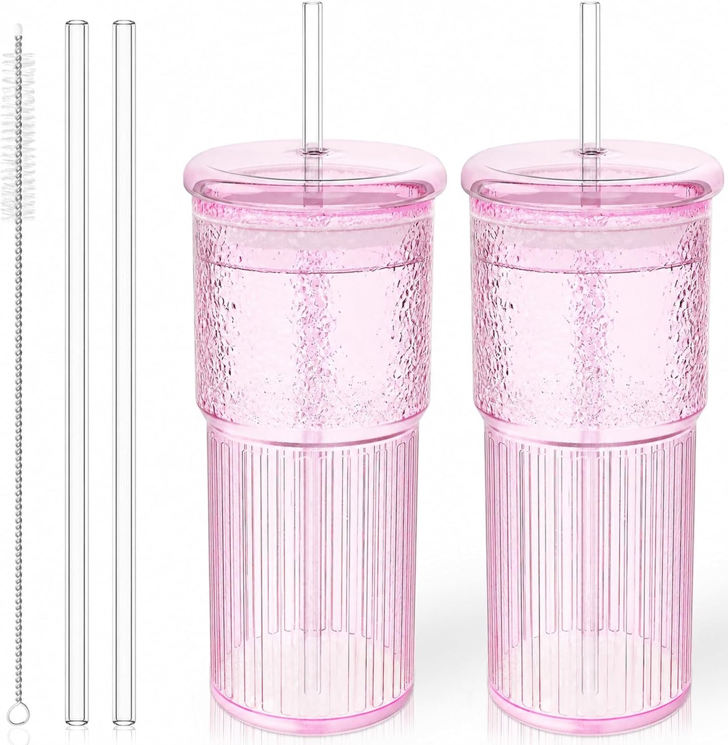 18.5oz Glass Cups with Lids and Straws – Single Reusable Tumbler, Thickened Shatter-Resistant Glass, Ideal for Iced Coffee, Smoothies, Cocktails, Juices – Elegant & Durable Drinkware