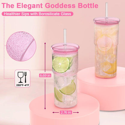 18.5oz Glass Cups with Lids and Straws – Single Reusable Tumbler, Thickened Shatter-Resistant Glass, Ideal for Iced Coffee, Smoothies, Cocktails, Juices – Elegant & Durable Drinkware