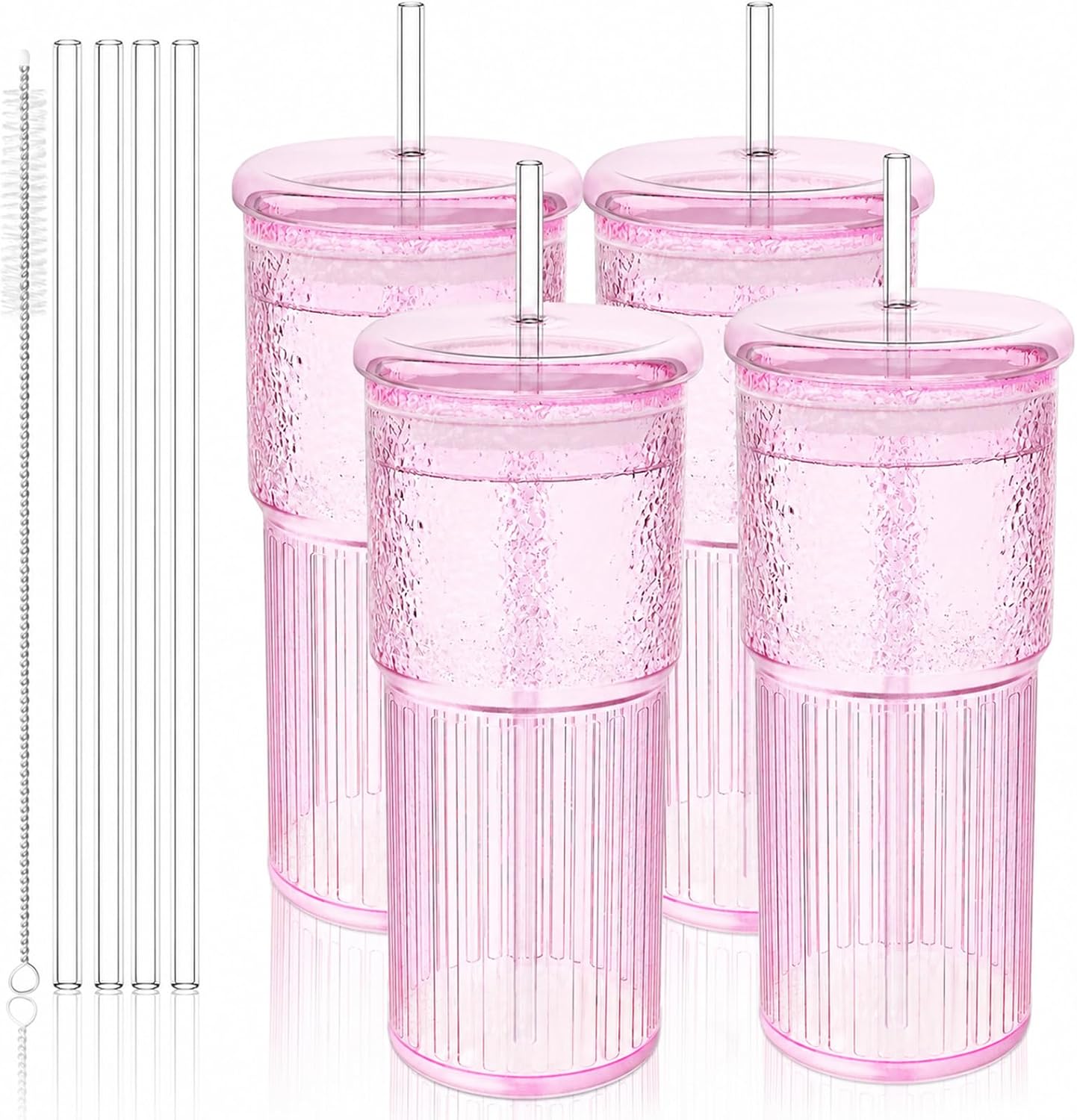 18.5oz Glass Cups with Lids and Straws – Single Reusable Tumbler, Thickened Shatter-Resistant Glass, Ideal for Iced Coffee, Smoothies, Cocktails, Juices – Elegant & Durable Drinkware