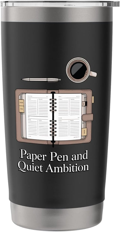 Paper Pen & Quiet Ambition Minimalist Office Stainless Steel Insulated Tumbler