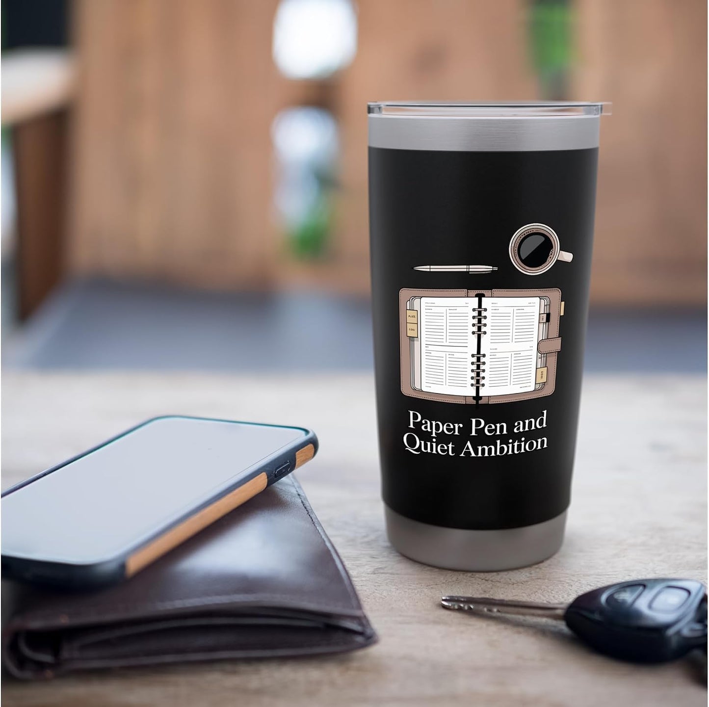 Paper Pen & Quiet Ambition Minimalist Office Stainless Steel Insulated Tumbler