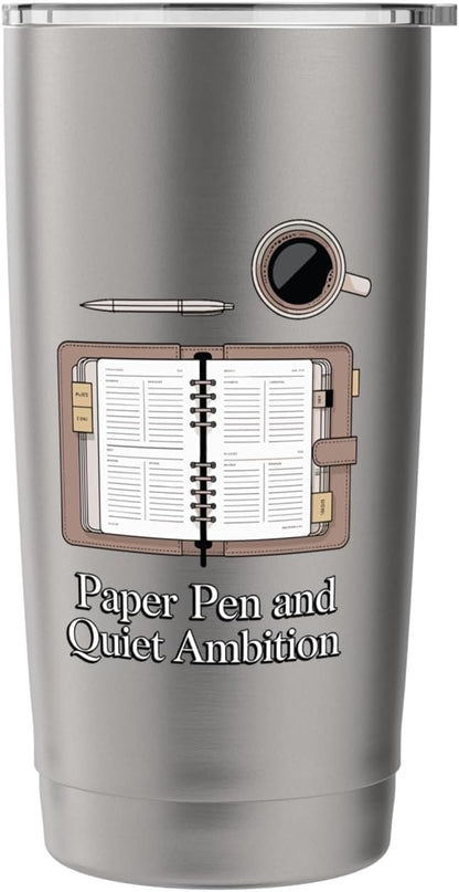 Paper Pen & Quiet Ambition Minimalist Office Stainless Steel Insulated Tumbler