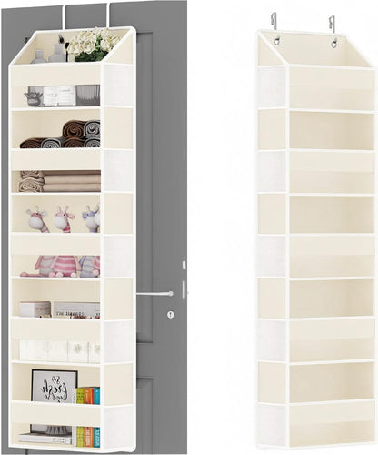 Over The Door Organizer - Over Door Storage Organizer with 5 Large Pockets & 10 Mesh Side Compartments - Heavy-Duty Hanging Storage for Bathroom, Bedroom & Closet - Baby Room Organize - Grey
