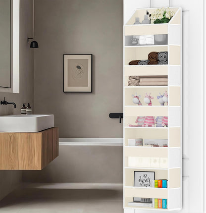 Over The Door Organizer - Over Door Storage Organizer with 5 Large Pockets & 10 Mesh Side Compartments - Heavy-Duty Hanging Storage for Bathroom, Bedroom & Closet - Baby Room Organize - Grey