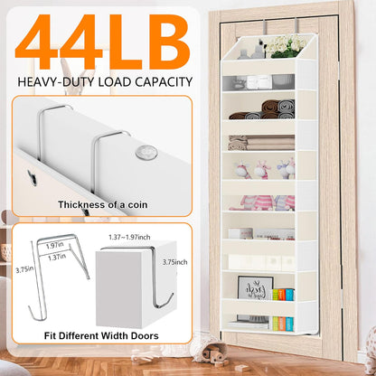 Over The Door Organizer - Over Door Storage Organizer with 5 Large Pockets & 10 Mesh Side Compartments - Heavy-Duty Hanging Storage for Bathroom, Bedroom & Closet - Baby Room Organize - Grey
